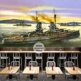 定制风景油画墙纸壁画 复古怀旧酒吧咖啡厅欧式壁纸 海军舰艇轮船