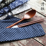 清秋家 实木日式和风袋筷子勺子两件套装 学生旅行可爱便携式餐具