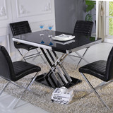 简约现代不锈钢黑钢化黑色玻璃餐桌一桌四椅小户型饭桌餐桌椅组合