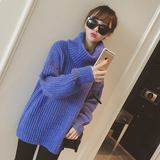 2015新款韩版毛衣女高领宽松中长款套头线衣外套甜美纯色针织衫潮