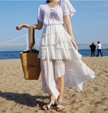 韩国夏季新款不规则荷叶边蛋糕裙半身裙高腰显瘦中长裙