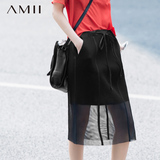 Amii女装旗舰店夏新款艾米轻运动A型透视网纱抽绳系带大码半身裙