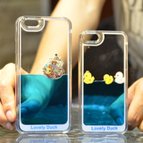 批发苹果6小黄鸭手机壳 iPhone6s流动态液体保护套plus透明5s呆萌