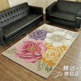 客厅茶几卧室纯手工新西兰羊毛地毯 中式植物花卉长方形logo定制