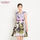 SCOFIELD2015秋装新品商场同款V领印花荷叶边X型连衣裙SFOW537040