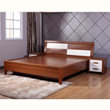 柚木色现代简约1.8米板式双人床高箱储物箱体床婚床实木环保无漆