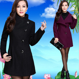 天猫春季中年品牌羊毛呢外套妈妈装女韩版修身中长款羊绒呢子大衣