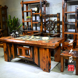 中式茶几功夫茶艺桌方形老船木茶桌椅组合实木仿古家具茶台电磁炉