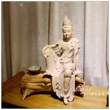新中式复古仿木雕自在观音禅意佛像客厅玄关茶室办公室软装摆件