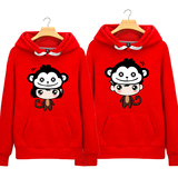 情侣带帽卫衣女卡通猴子印花韩版学生装长袖外套潮红色本命年衣服