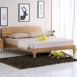 北欧童话 全实木床双人床橡木简约北欧1.8米环保白橡木床婚床包邮