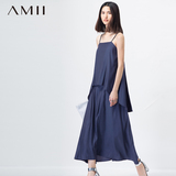 Amii旗舰店女装艾米夏新款夏裙飘逸A型层次感大码吊带连衣裙