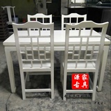 新款中式白色榆木餐桌一套 餐椅饭桌餐厅桌 实木简约特价白色家具
