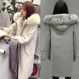狐狸毛定制2015冬季新款韩版大毛领茧型夹棉加厚羊毛呢外套大衣女