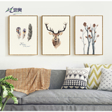 雨林麋鹿 北欧现代简约客厅三联装饰画 沙发背景餐厅抽象墙壁挂画
