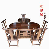 红木家具/腰形茶台/小鸡翅木家具/实木泡茶桌/仿古茶桌/新款6件套