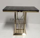 创意不锈钢小玄关 定制香槟金条台大理石小户型条案台端景台桌006