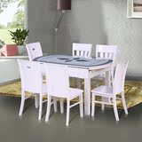 餐桌伸缩折叠多功能钢化玻璃 简约现代烤漆 实木白色田园冰花圆桌