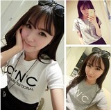 夏季新款韩国SZ短袖T恤女印花字母宽松大码上衣常规简约学生显瘦