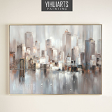 yihuiarts抽象风景油画手绘客厅装饰画建筑挂画玄关卧室餐厅有框