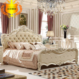 法尔赛宫 法式床奢华欧式双人大床真皮荷花白卧室雕花橡木家具