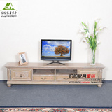 美式乡村橡木风化白实木电视柜 法式复古做旧卧室小型电视桌定制