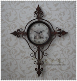 欧式古典十字造型铁花装饰钟表 创意怀旧铁艺挂钟金属工艺时钟