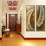 手绘油画东南亚泰式抽象装饰金箔画欧式玄关客厅挂挂芭蕉叶