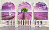 大型壁画墙纸壁纸客厅沙发卧室梦幻3d紫色薰衣草电视背景墙包邮