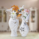高档描金小花瓶现代客厅电视柜摆件欧式装饰品家居创意陶瓷干花器