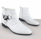 2016男士新款白色男靴子韩版短靴皮靴潮流高帮靴男鞋尖头英伦皮鞋