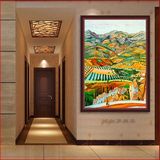 梵高油画远处的田野玄关装饰画竖版过道抽象挂画欧式卧室餐厅壁画