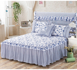 纯棉床裙床罩全棉1.2米1.8床罩1.5m单件中式古典蓝色双人床裙包邮