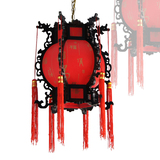 中式古典木质实木创意复古羊皮走廊阳台灯具红色喜庆婚庆灯笼吊灯