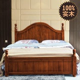 欧式全实木床 纯实木双人床 原木床 1.5米美式高箱床1.2米单人床