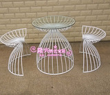 包邮简约现代时尚创意钢化玻璃组合铁艺桌椅欧式阳台小户型茶几圆