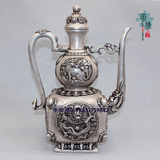纯铜鎏银壶摆件 仿古铜葫芦龙酒壶茶壶 风水家居装饰品工艺品礼品