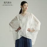 原创设计师品牌 苎麻汉服中式上衣 中国风禅薄款蝙蝠袖斗篷式披肩