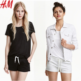 HM正品H&M品牌卫衣料女短裤休闲沙滩裤直筒抽绳式松紧腰运动裤