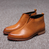 真皮切尔西靴 秋冬季男士皮鞋中帮潮鞋 英伦短靴尖头中筒马丁靴子