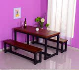 美式乡村实木餐桌椅组合复古咖啡桌酒吧桌欧式铁艺实木餐桌小户型