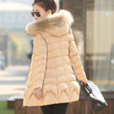 棉衣女2015冬装新款韩版修身中长款奢华大毛领带帽棉服女式外套潮