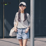 LRUD2016春季新款韩版宽松圆领套头条纹T恤女休闲百搭长袖打底衫