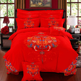 全棉磨毛四件套1.8m大红色结婚床上用品加厚纯棉新婚婚庆被套2米