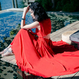 2016夏季新品红色雪纺连衣裙大裙摆波西米亚长裙海边度假沙滩裙子