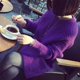 2015韩版新款圆领粗针加厚纯色外套毛衣女中长款宽松套头针织衫潮