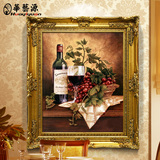 华艺源手工油画 写实静物 餐厅酒吧有框装饰画 红酒杯古典水果12