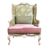 法式新古典实木原木色单人沙发 美式客厅布艺休闲椅 沙发椅