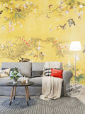现代简约宜家中式新古典花鸟墙纸书房走廊装饰画壁纸手绘卧室壁画