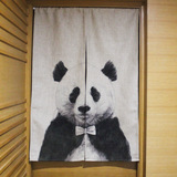 熊猫绅士创意棉麻布艺黑白门帘 隔断帘卧室厨房可爱儿童房布帘